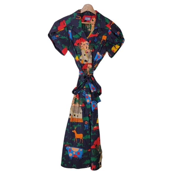 New LHD Glades Puff Sleeve Quirky Farm Animal Navy Print Midi Dress Siz… - Picture 4 of 9